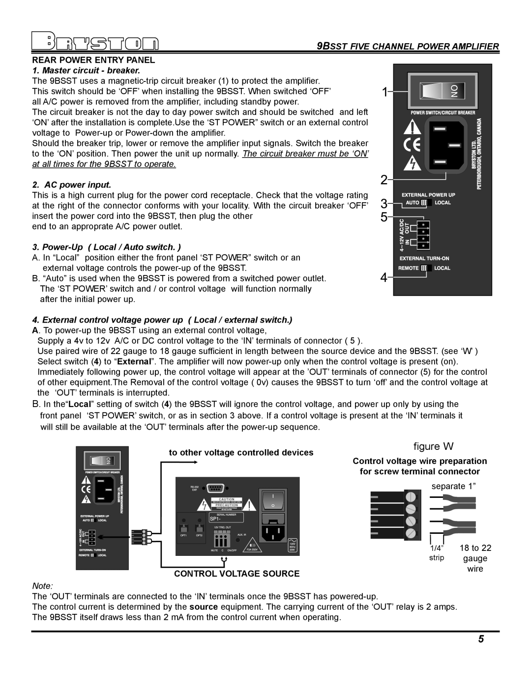 Bryston 9BSST owner manual AC power input, Power-Up Local / Auto switch 